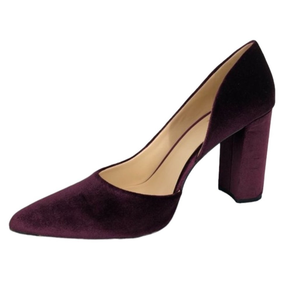 Nine West Women's Velvet Pointed Toe Block Heel Pumps in Deep Burgundy